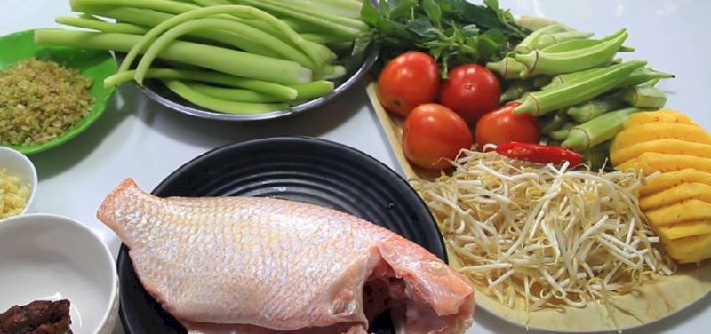 Nguyên liệu cho món cá diêu hồng nấu canh chua